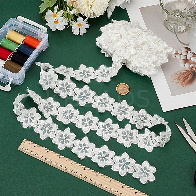 3.8~4 Yards Double Layer Oranganza ABS Beads Flower Lace Trim Ribbon OCOR-MA0001-33A-1