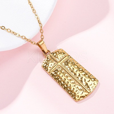 Texture Rectangle with Cross 304 Stainless Steel Pendant Necklaces NJEW-H059-12G-1