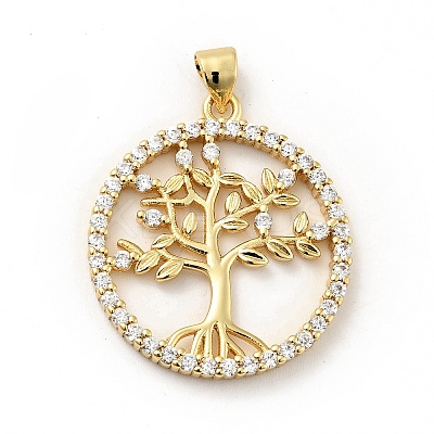 Rack Plating Brass Micro Pave Cubic Zirconia Pendants X-ZIRC-F129-39G-1