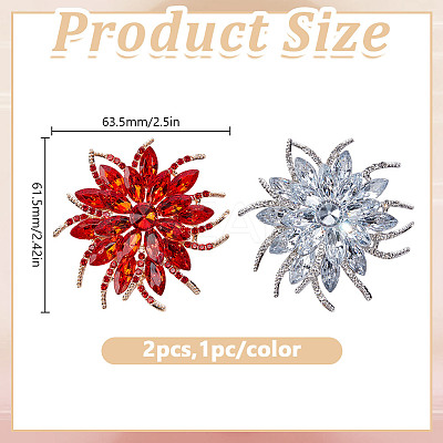 2Pcs 2 Colors Flower Alloy Glass Rhinestone Lapel Pins for Wedding Party JEWB-DR0001-07A-1