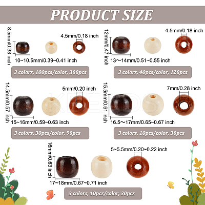 570Pcs 15 Styles Spray Painted Wood European Beads WOOD-OC0002-70-1