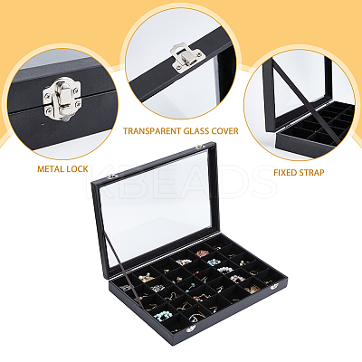 30-Slot Rectangle PU Leather Jewelry Presentation Boxes VBOX-WH0003-18-1