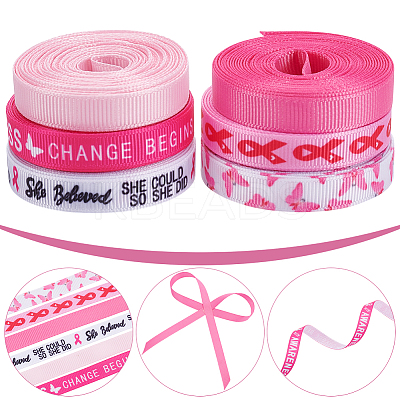 6 Rolls 6 Colors Polyester Awareness Ribbon Printed Grosgrain Ribbon OCOR-WR0001-53-1