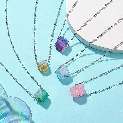 Electroplated Natural Quartz Beads Charm Necklaces NJEW-JN04789-1