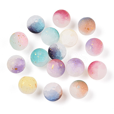 Frosted Baking Paint Crackle Glass Beads with Glitter Powder DGLA-T004-01A-1