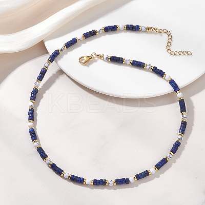 Round Synthetic Howlite & Natural Lapis Lazuli Heishi Beaded Necklaces for Women NJEW-JN06000-02-1