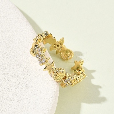 304 Stainless Steel Cubic Zirconia Cuff Open Rings for Women RJEW-Z122-02G-03-1