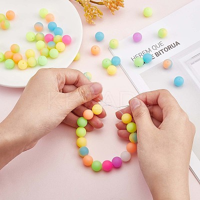 120Pcs Silicone Beads 12mm Fluorescent Silicone Beads for Keychain Making JX328A-1