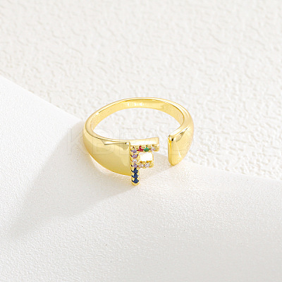Brass Micro Pave Colorful Cubic Zirconia Cuff Open Rings FS-WG163C1-06-1