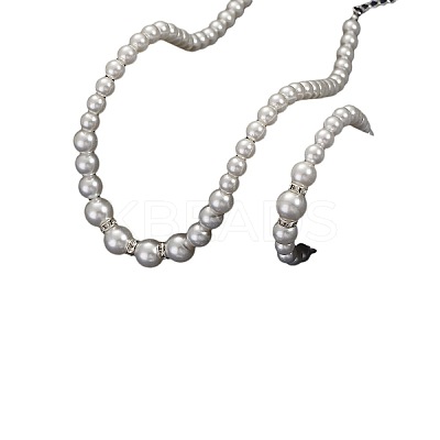 Plastic Imitation Pearl Round Beads Bracelets & Dangle Earrings & Necklaces Sets for Women FS-WG77A0B-01-1