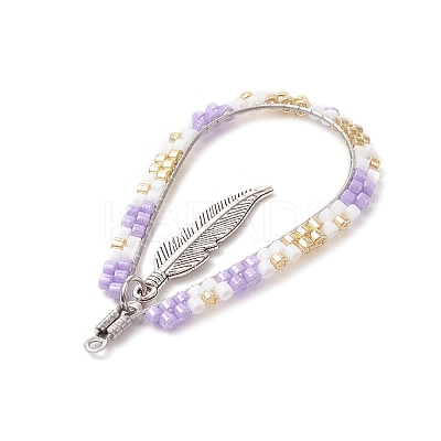 Bohemia Style Glass Seed Beaded Teardrop with Feather Pendants PALLOY-MZ00589-02-1