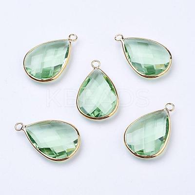Golden Tone Brass Glass Teardrop Pendants GLAA-M006-A-01G-1