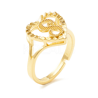 Real 18K Gold Plated Brass Alphabet Adjustable Rings RJEW-M139-18S-1