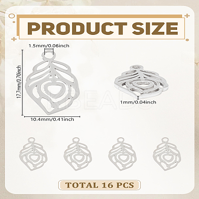 16Pcs 304 Stainless Steel Pendants STAS-LP0003-72-1