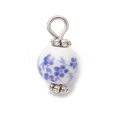 10Pcs Handmade Flower Printed Porcelain Pendants PALLOY-JF04143-01-S-1