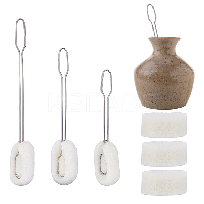 3Pcs 3 Style Stainless Steel & Sponge Beaker Brush AJEW-UN0002-04-1