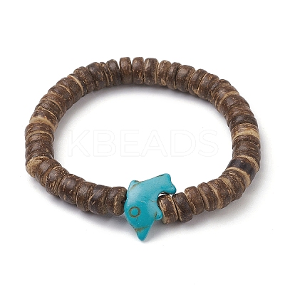 Natural Coconut Rondelle Beaded Stretch Bracelets BJEW-JB10217-01-1