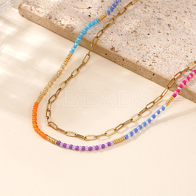 Stainless Steel & Brass & Colorful Resin Beaded Double-layer Necklaces for Women SE1953-1