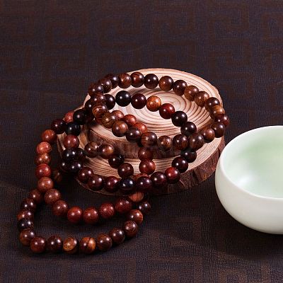 Unisex Natural Wood Beaded Stretch Bracelets BJEW-SZ0001-004-1