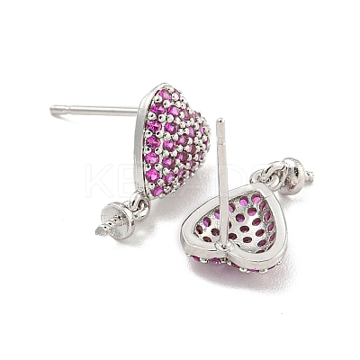 Rack Plating Brass Micro Pave Hot Pink Cubic Zirconia Stud Earring Finding EJEW-C102-05P-02A-1
