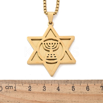 Hanukkah 201 Stainless Steel Star of David Pendant Necklaces NJEW-Z058-02G-1