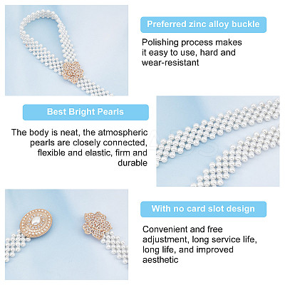2Pcs 2 Style ABS Plastic Pearl Braided Stretch Chain Belts with Alloy Oval Clasp AJEW-CP0001-65-1