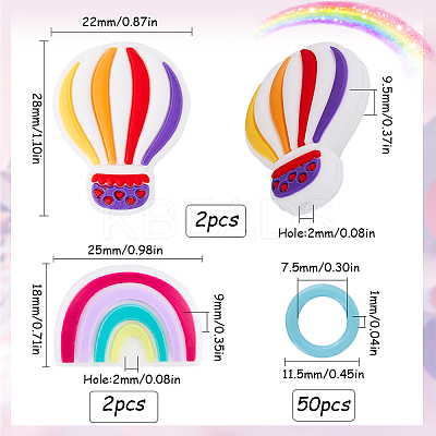 4Pcs 2 Styles Hot Air Balloon & Rainbow Silicone Beads Knitting Needle Protectors/Knitting Needle Stoppers DIY-SC0023-90-1