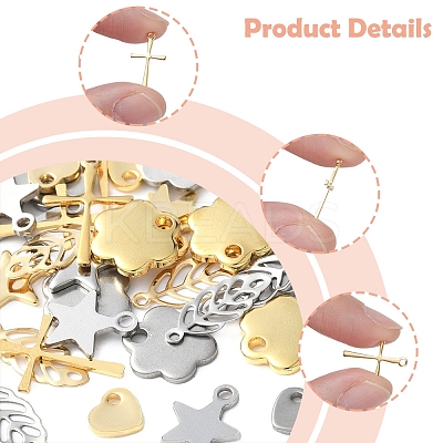 60Pcs 10 Styles 304 Stainless Steel Pendants STAS-FS0001-78-1