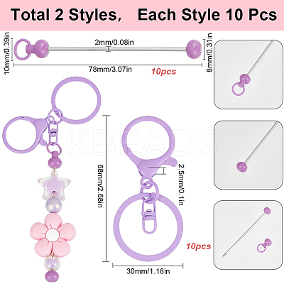 20Pcs 2 Styles Baking Paint Zinc Alloy Keychain Claspsp with Iron Bar Beadable Keychain FIND-SC0009-54B-1