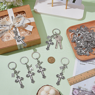 20Pcs Cross Zinc Alloy Keychains KEYC-AR0001-38-1