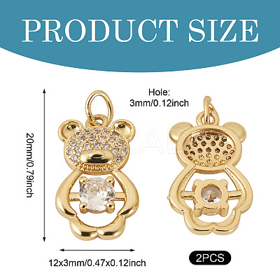 2Pcs Brass Micro Pave Cubic Zirconia Pendants KK-TA0002-81D-1