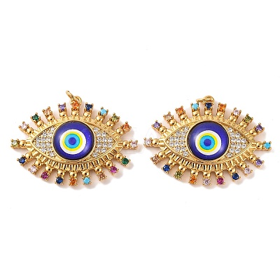 Rack Plating Brass Micro Pave Cubic Zirconia Pendants KK-H486-24G-04-1