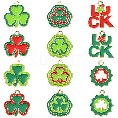 12Pcs 12 Styles Saint Patrick's Day Alloy Enamel Pendants ENAM-FS0001-66-1