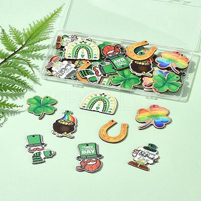 32Pcs 8 Styles St.Patrick's Day Themes Printed Wood Pendants WOOD-FS0001-43-1