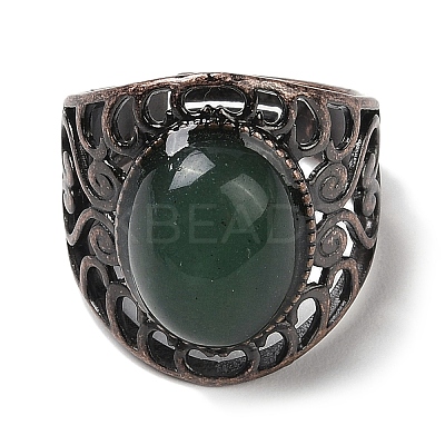 Natural Green Aventurine Oval Adjustable Rings RJEW-K271-06R-18-1