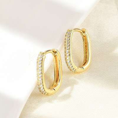 Oval Brass Micro Pave Clear Cubic Zirconia Hoop Earrings EJEW-D311-141G-1