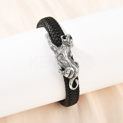 11.5MM Microfiber Leather Braided Cord Leopard Bracelets BJEW-H631-02AS-01-1