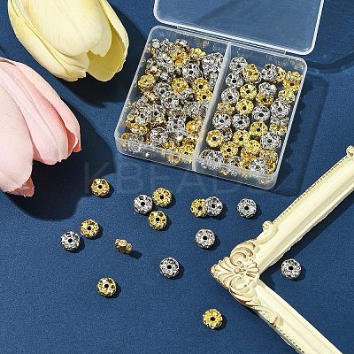 120Pcs 2 Colors Brass Crystal Rhinestone Spacer Beads RB-FS0001-06-1