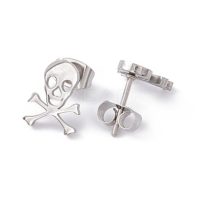 Non-Tarnish 304 Stainless Steel Tiny Hollow Out Skull Stud Earrings for Women LS-STAS-A065-07P-1