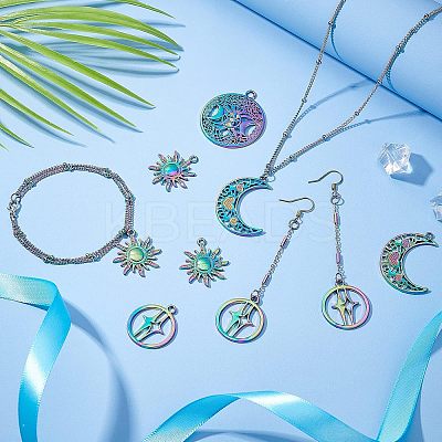 16Pcs 4 Style Rainbow Color Alloy Pendants PALLOY-FH0001-82-1