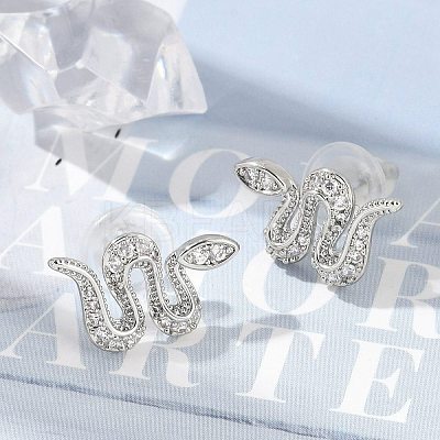 Brass Micro Pave Clear Cubic Zirconia Stud Earrings EJEW-P301-17P-1