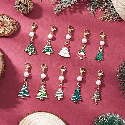 10Pcs Christmas Tree Alloy Enamel Pendant Decorations HJEW-JM03817-1