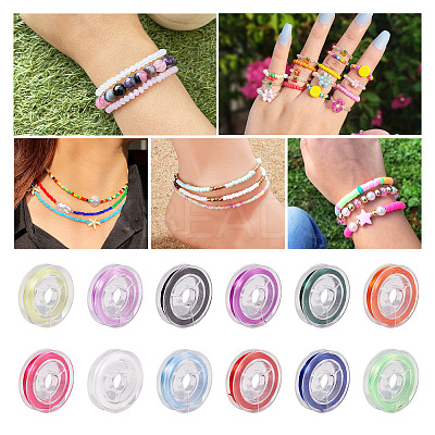 12 Rolls 12 Colors Strong Stretchy Beading Elastic Thread EW-TA0001-05-1
