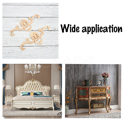 Natural Solid Wood Carved Onlay Applique Craft WOOD-FH0001-24-1