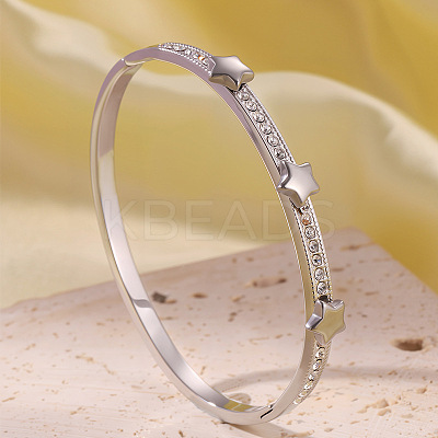 304 Stainless Steel & Crystal Rhinestone Hinged Bangles for Women WG2CEEC-02-1
