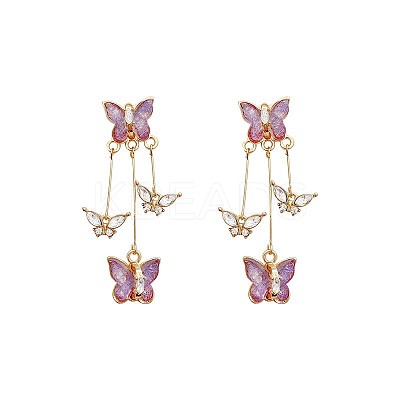 Butterfly Alloy Rhinestone Dangle Stud Earrings FS-WG259EB-01-1