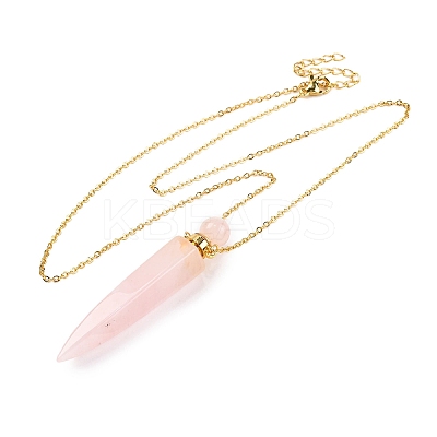 Natural Rose Quartz Bullet Shaped Perfume Bottle Pendant Necklaces G-B089-02G-02-1