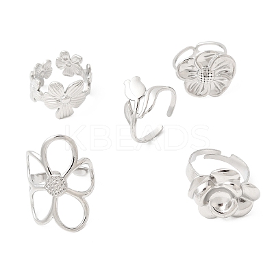 5Pcs 304 Stainless Steel Open Cuff Rings for Women RJEW-K313-11P-1