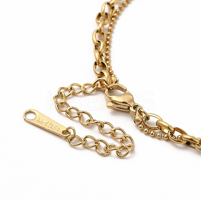 Ion Plating(IP) 304 Stainless Steel Cable & Ball Chains Double Layer Necklace for Women NJEW-E081-03G-1