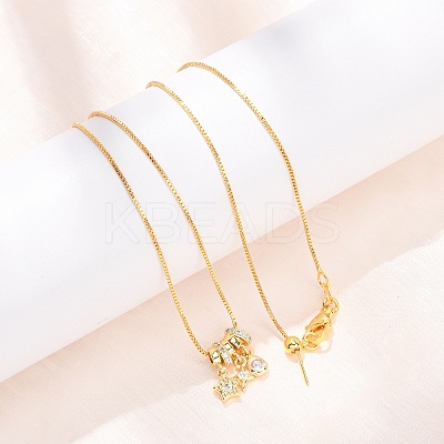 Brass Pave Clear Cubic Zirconia Pendant Box Chain Adjustable Slider Necklaces NJEW-D348-03C-G-1